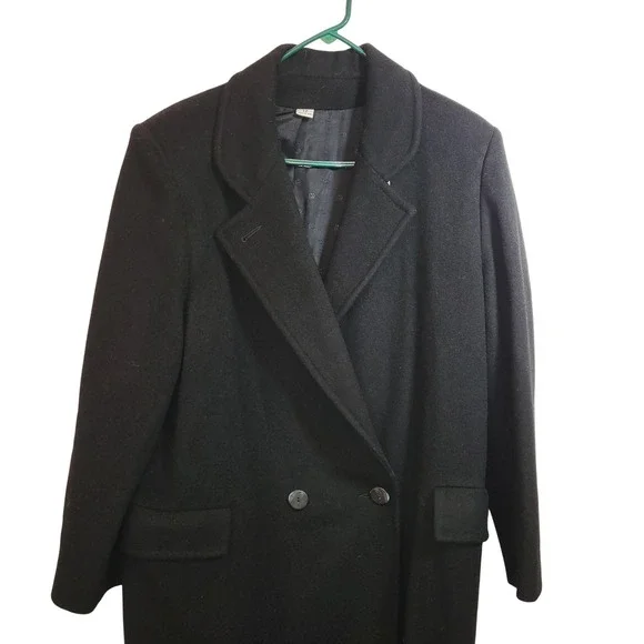 Good Work Clothes Black Double Breasted Wool Blend‎ Trench Coat Women's Size 12